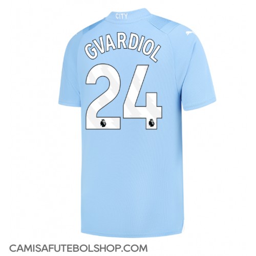 Camisa de time de futebol Manchester City Josko Gvardiol #24 Replicas 1º Equipamento 2023-24 Manga Curta
